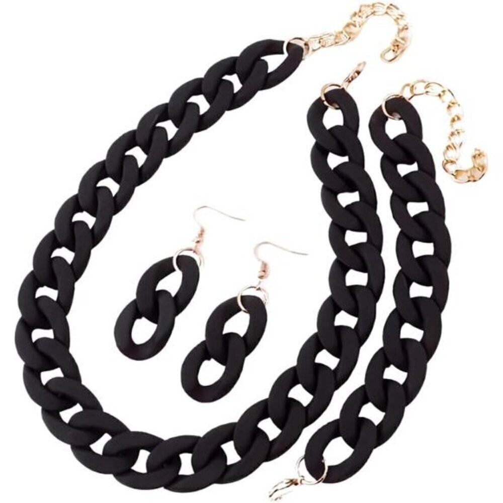3PCS/set Acrylic Macaron Chunky Necklace Bracelet and Stud Earring Retro Set